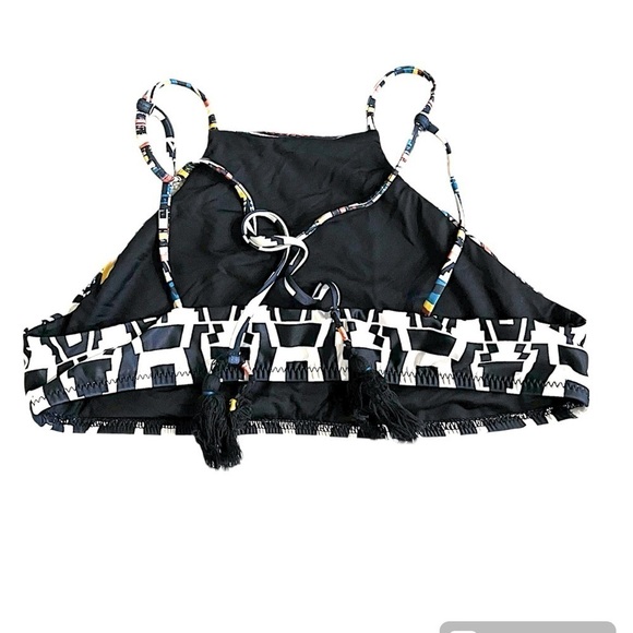 BECCA by Rebecca Virtue Primitive Journey High neck swim top,tassled tie,size L - Picture 4 of 5